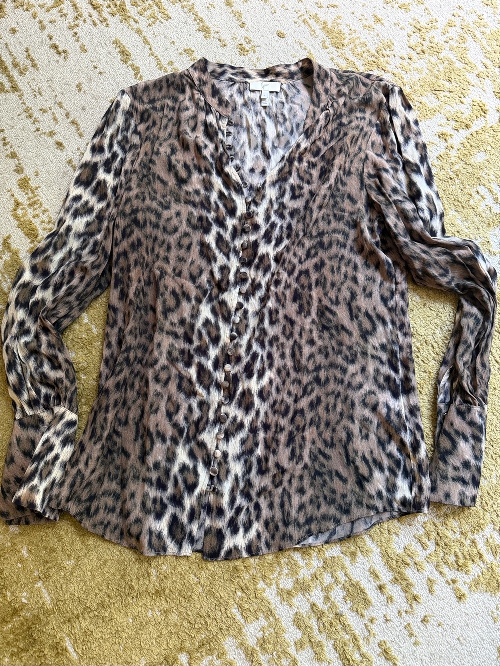 Joie Leopard-Print Silk Button-Down in Brown and Cream